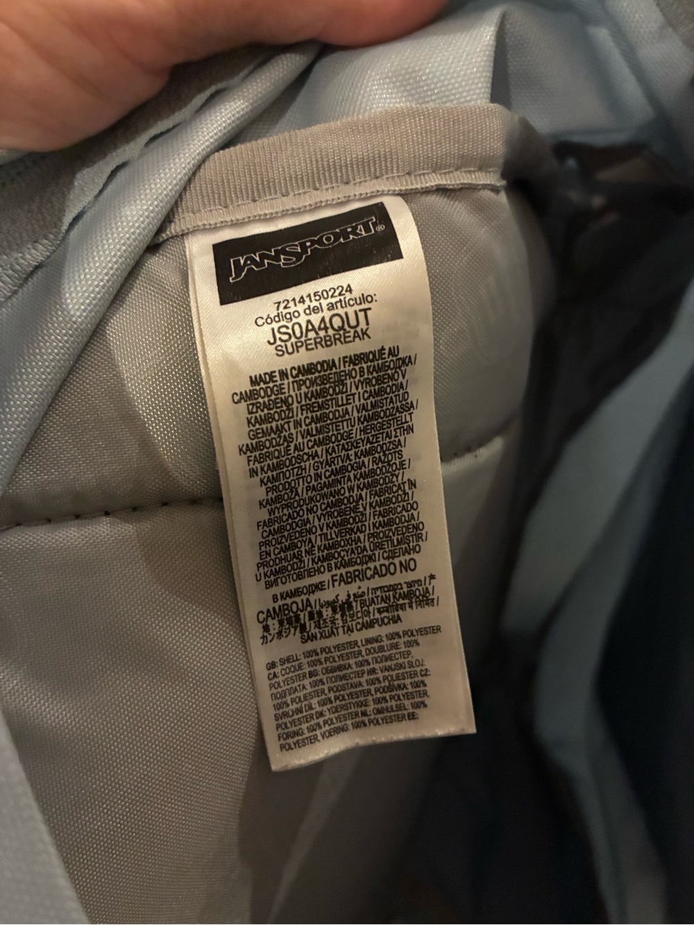 Light Blue JanSport SuperBreak Backpack - Picture 2 of 5